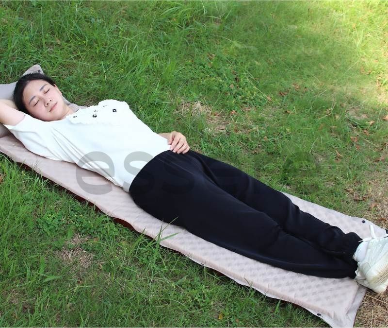 キャンプマット スリーピングマット 厚手 5cm キャンピングマット 自動膨張 防水 軽量 車中泊 キャンプ用品 防災 連結 枕付き アウトドア シングル ダブル グリーン HRDEVELOPMENT_JP