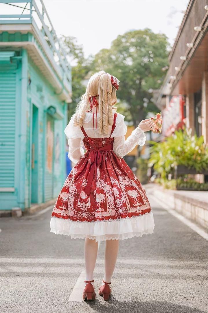 リボン付きクラシカルロリータひざ丈ワンピース♪普段使いに最適