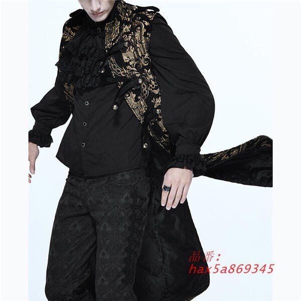 背景のある メンズ チョッキ レトロ 二重ボタン ロング丈 ゴシック衣装 無袖コート 宮廷服 メンズ ステージ衣装 演劇 パン ゴールド シルバー ロングコート 舞台服 hax5a869345