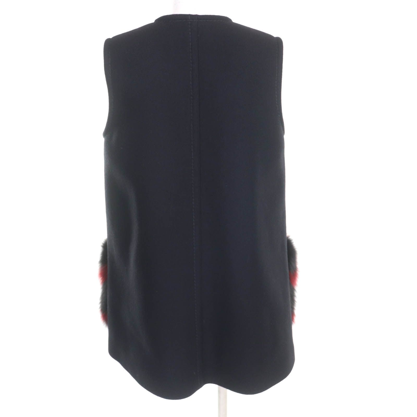  FENDI フェンディ FF 8427 カシミヤ混 FOXファー使い 比翼仕立て ロング丈 ジレ ベスト ブラック レッド 40 イタリア製 レディース ベスト ジレ ベスト ジレ ビスチェ