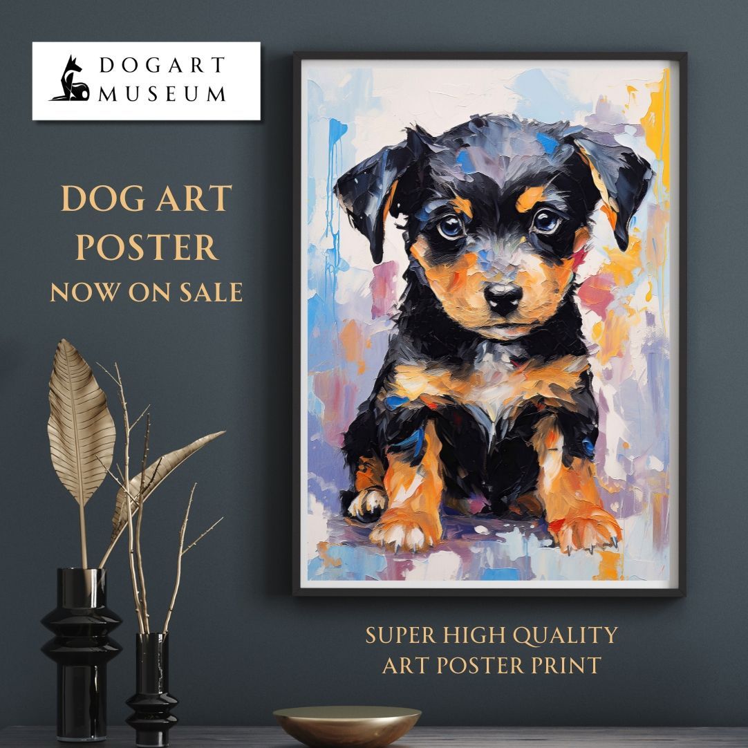 【まなざし - ロットワイラー犬の子犬 No.5】アートポスター 犬の絵 犬の絵画 犬のイラスト