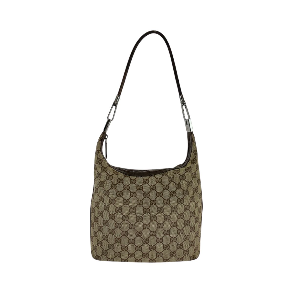 美品 GUCCI グッチ ベージュ ブラウン シルバー金具 GGキャンバス 001