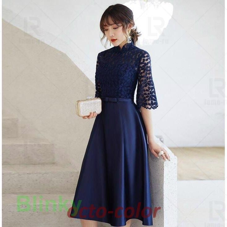 パーティードレス Party dress ミモレ丈 結婚式ドレス お呼ばれドレス ワンピース 二次会 ゲストドレス 袖あり 発表会 ウェディングドレス Bxx9244