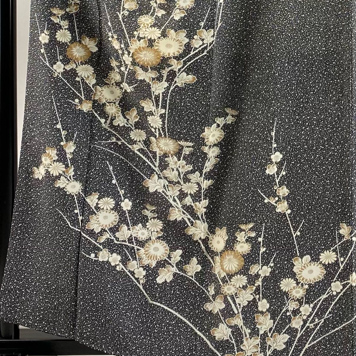 訪問着 身丈159.5cm 裄丈64cm M 袷 菊 梅 金彩 黒 正絹 美品 秀品