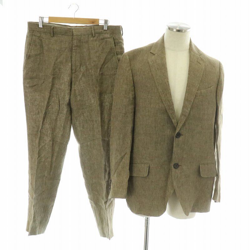 エトロ ETRO セットアップ スーツ テーラードジャケット スラックス パンツ リネン 2B 背抜き サイドベンツ 裏地ストライプ 50 L ベージュ |MW GY17