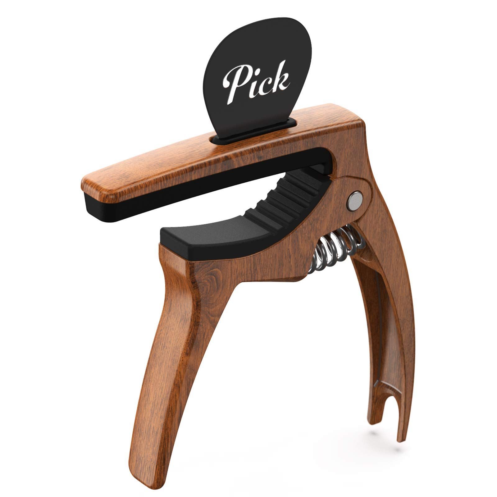 数量 クラシックギター付属品 ウクレレ Capo 三イン一亜鉛合金ギターカポタスト アコースティックギター-エレクトリックギター用 ピッククリップ＆ピック*4付き 弦楽器 カポタスト ダークウッド TANMUS