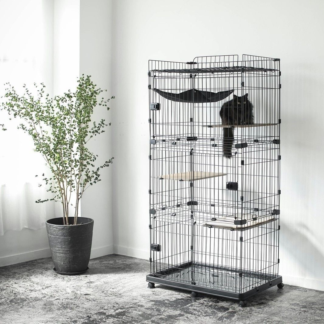 Amazonベーシック 猫ケージ キャットケージ 大型 3段 ブラック Amazon