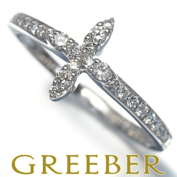ダイヤ ダイヤモンド 0.18ct フラワー クロス リング K18WG #166231  