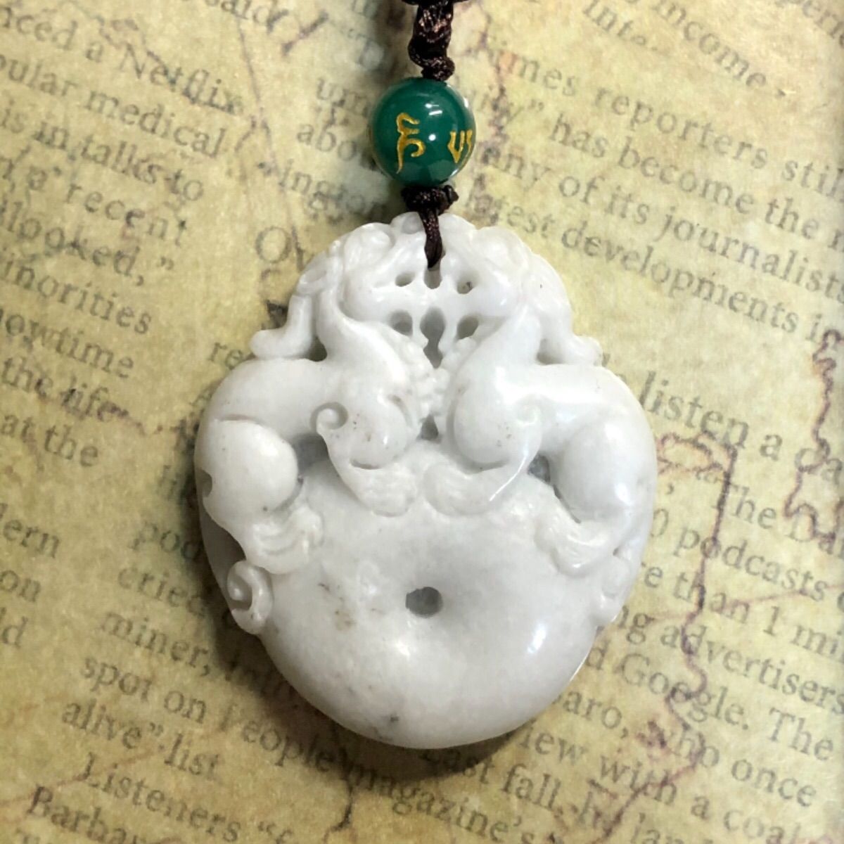 新品 天然石 和田翡翠 貔貅 双貔貅 ヒキュウ ペンダント 財運 金運 