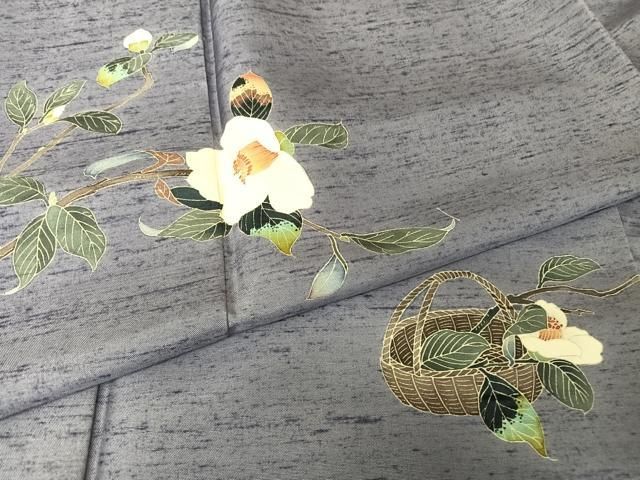 平和屋着物○十日町友禅作家 岡村蒼風 訪問着 紬地 花籠 正絹 逸品