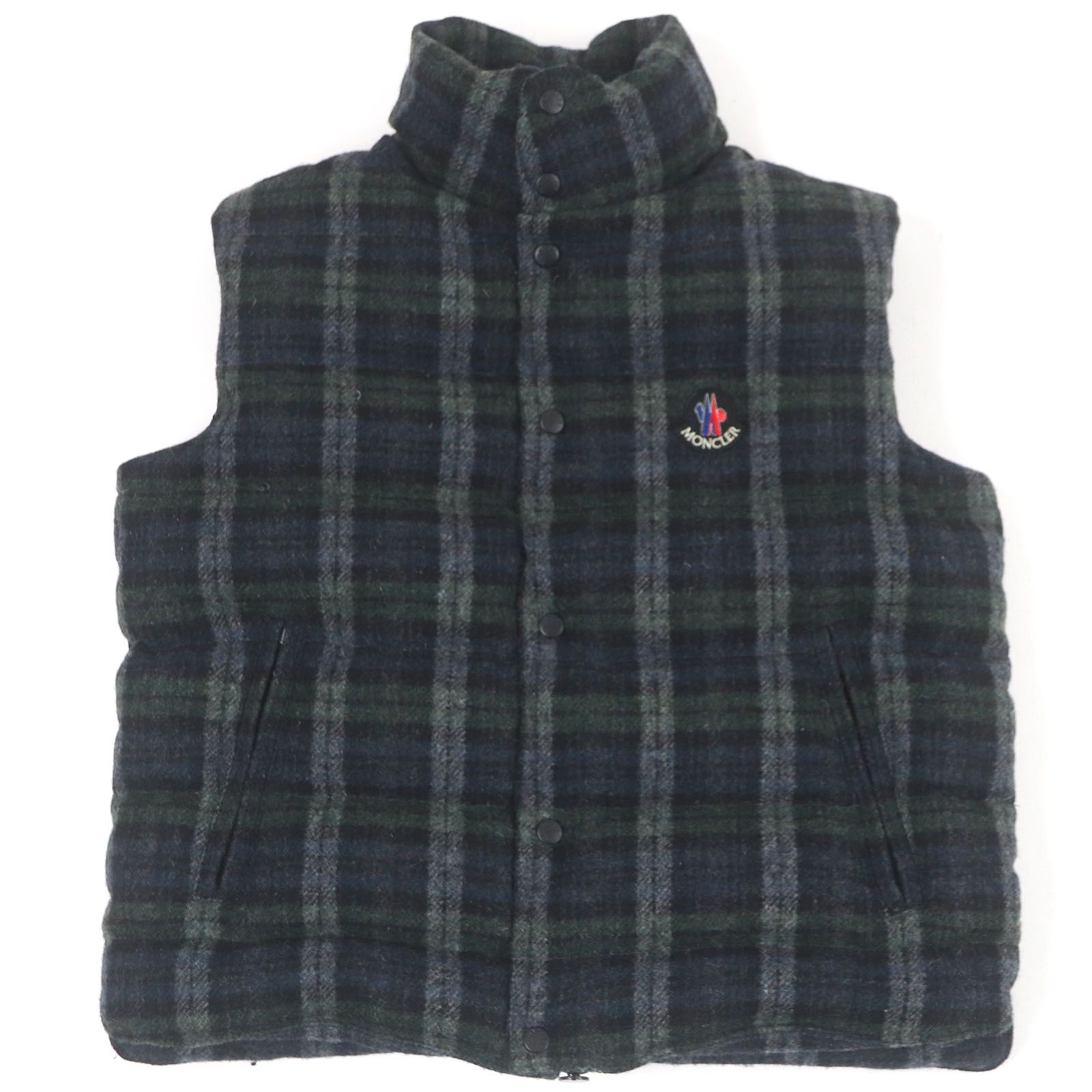 美品□MONCLER モンクレール ウール チェック柄 ロゴワッペン