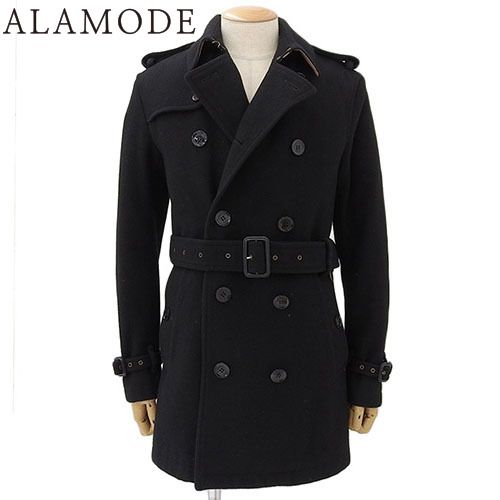 BURBERRY バーバリー ピーコート アウター アパレル ファッション ベルト付き XS ウール ナイロン ブラック黒 3820137 メンズ 40802141808 アラモード
