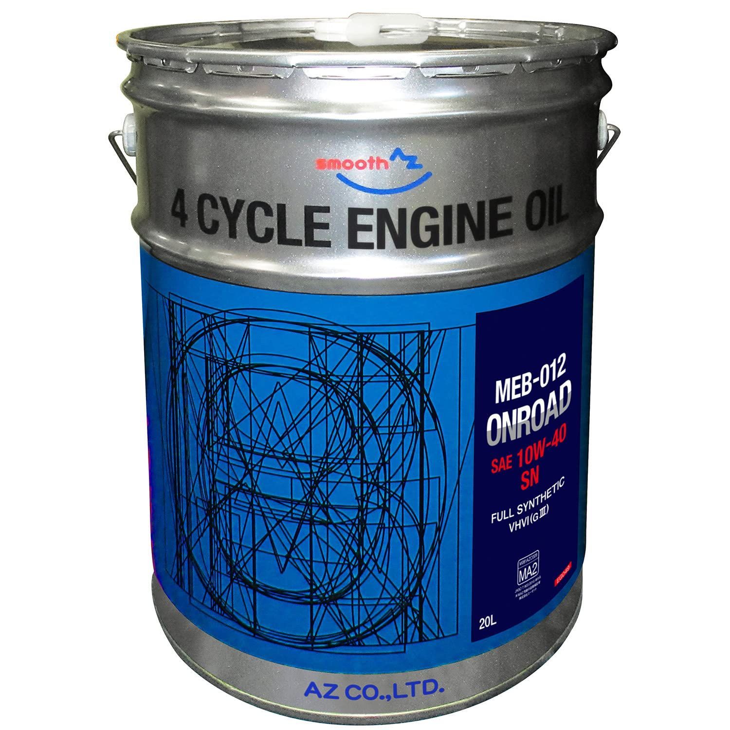 AZ エーゼット バイク用 4サイクル エンジンオイル 20L 10W-40|MA2規格| 化学合成油 MEB-012 2輪用 EG049