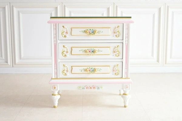 ナイトテーブル ガラス天板付き