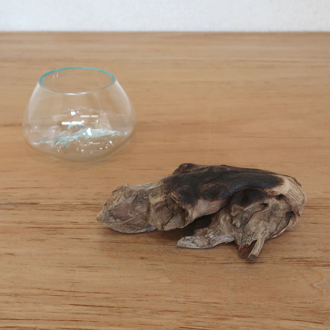 溶けたガラス＆天然木 の花瓶 フラワーベース SSサイズ 流木風
