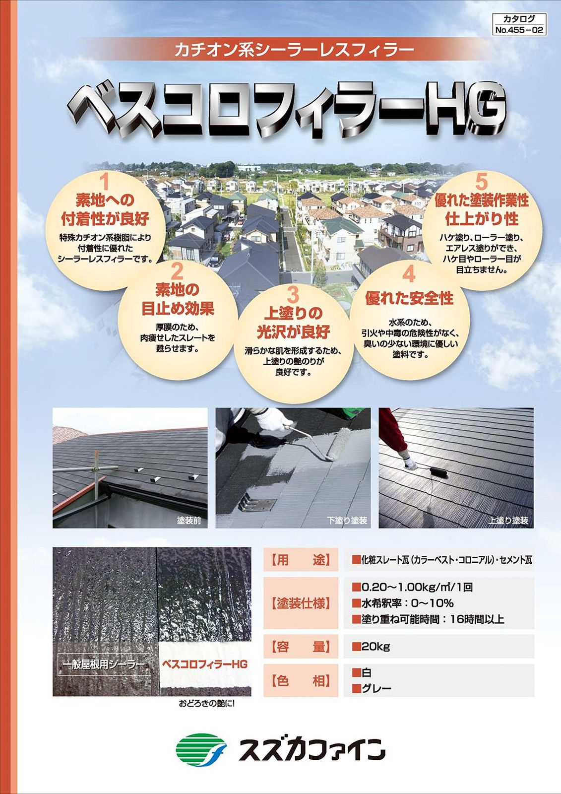 スズカファイン 屋根用カチオン系シーラーレスフィラー ベスコロフィラーHG グレー 20kg
