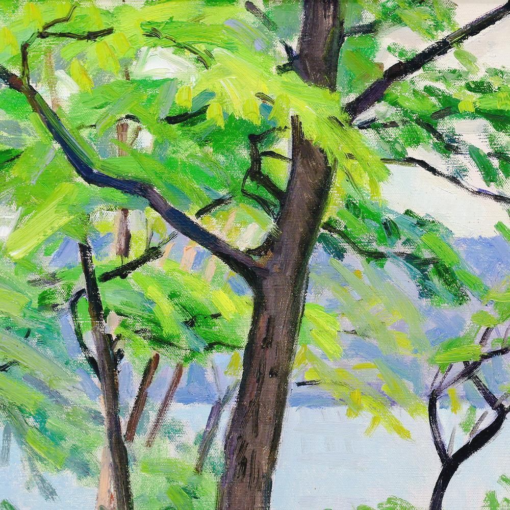 真作】絵画 油彩8号 水郷湖来 柔らかな光が描く穏やかな情景 V154