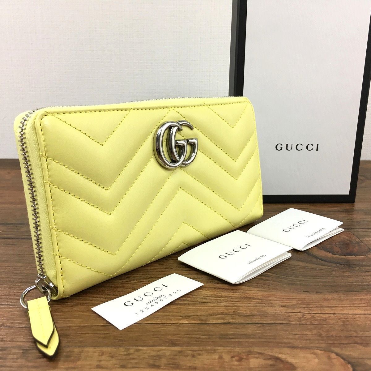 極美品 GUCCI 長財布 443123 イエロー GGマーモント 75-