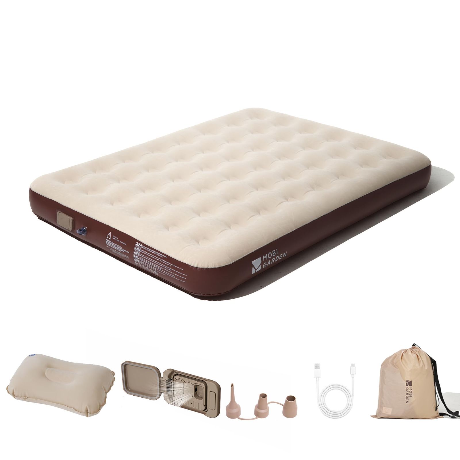 MOBI GARDEN エアーベッド ダブル 電動ポンプ内蔵 電動エアマット 200×150×26cm 折り畳み式 耐荷重300kg 2min自動膨張 電動ベッド 枕付き 収納袋付き 快適な寝心地 フロック表面加工 来客用 防災用 車中泊 引越し 家庭用