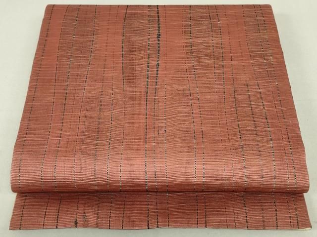 平和屋着物●本場筑前博多織　草木染　手織工房　染匠：小森久　両面　全通柄袋帯　よろけ縞　金糸　正絹　逸品　DAAT7708ob 平和屋着物○本場筑前博多織 草木染 手織工房 染匠：小森久 両面 全通