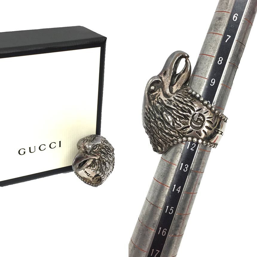 GUCCI ANGER FOREST シルバーリング 16 GUCCI silver bull head ring set with green stone “anger