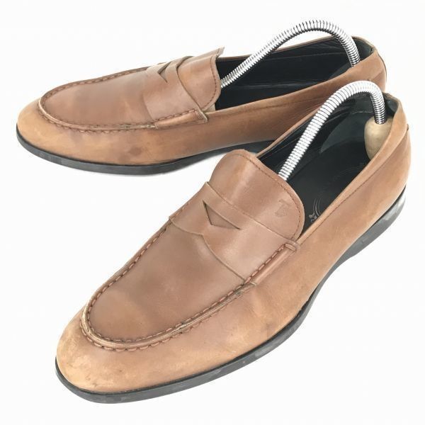 イタリア製TOD'S/トッズ本革/コインローファー【27.5/明茶】ドレスシューズ/ビジネスA-26u003csaleu003e