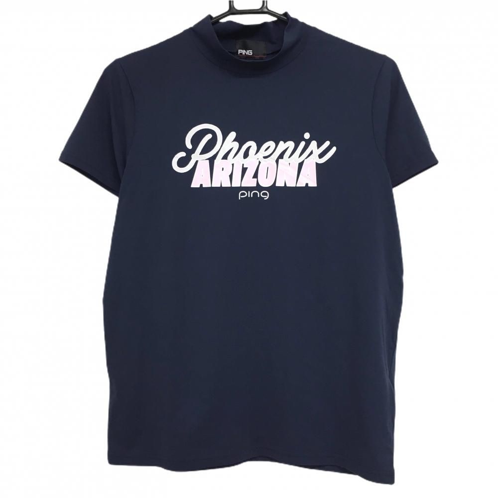 超美品】ピン 半袖ハイネックシャツ ネイビー Mr.PING バック