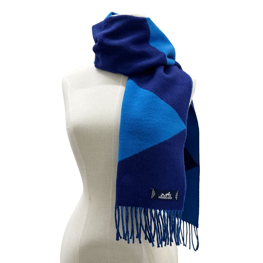 エルメス HERMES マフラー カシミヤ ブルー×サーモンピンク 美品 ピンク - レディス, スカーフ、ショール＆マフラー, カシミアストール