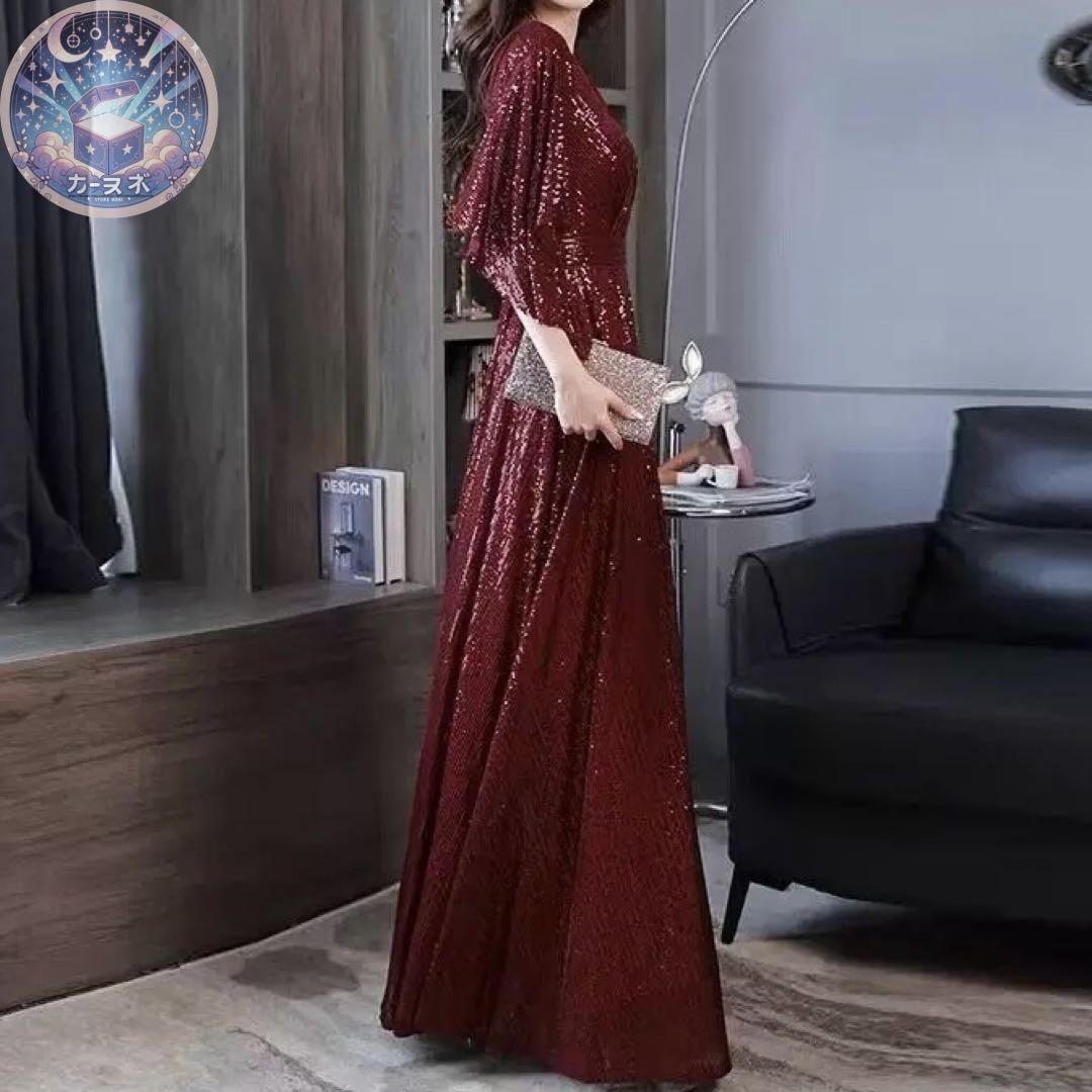 スパンコールが美しい シンプルオシャレなVネックドレス 新品未使用 スパンコールが美しい シンプルオシャレなVネック