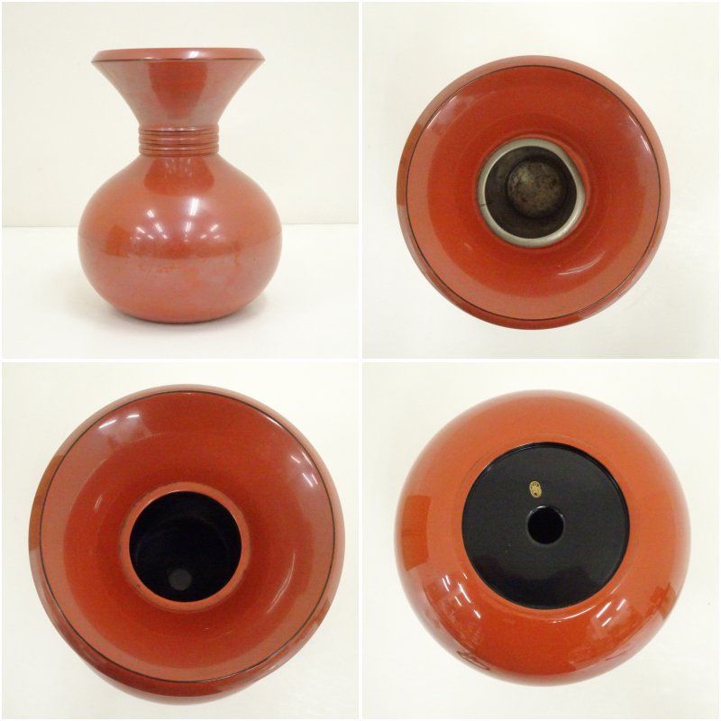 平安象福　乾漆　花瓶　壷　漆工芸　華道具　茶道具　箱付 Q2581 平安象彦造 朱漆塗砂金袋花生（共箱） 花瓶 花器 おしゃれ フラワー