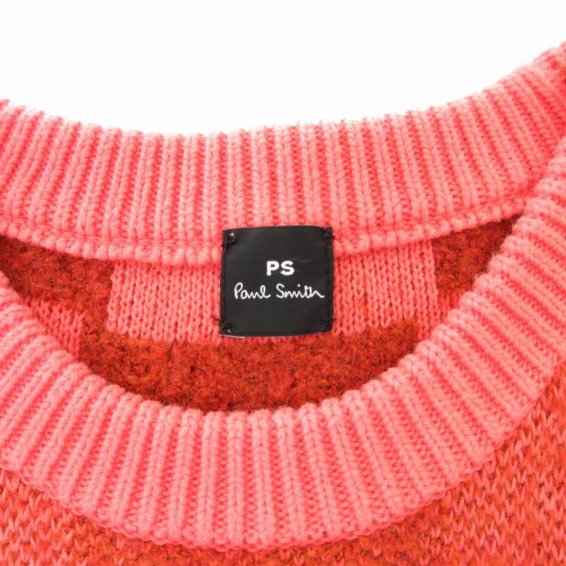 ピーエスポールスミス PS Paul Smith コットンニット セーター 長袖 クルーネック プルオーバー ブロックチェック スマイル刺繍 L ピーエスポールスミス PS Paul Smith コットンニット セーター