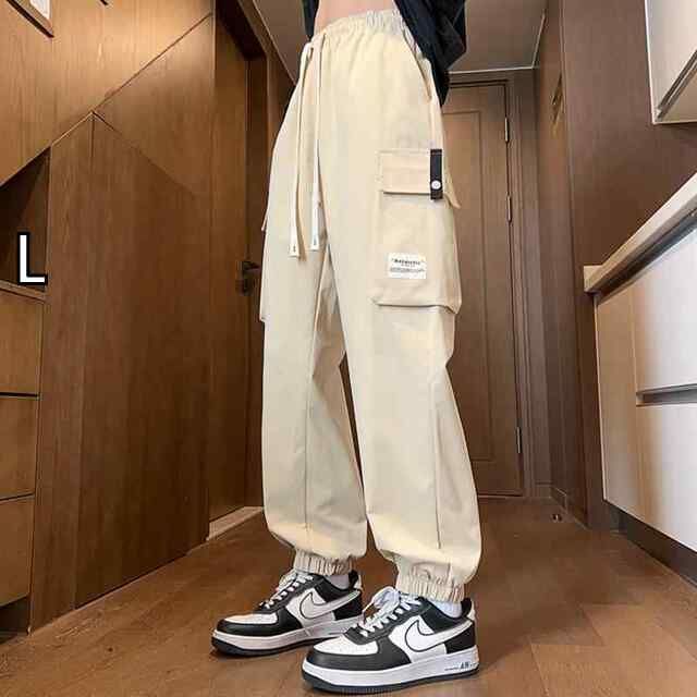  [L]メンズ ファッション 服 男性用 オシャレ シンプル 大人 かっこいい 大きいサイズ ストリート 紳士服 カーキ 夏 薄手 アメリカン レッグ パンツ ワイド レッグ スポーツ カジュアル パンツ その他