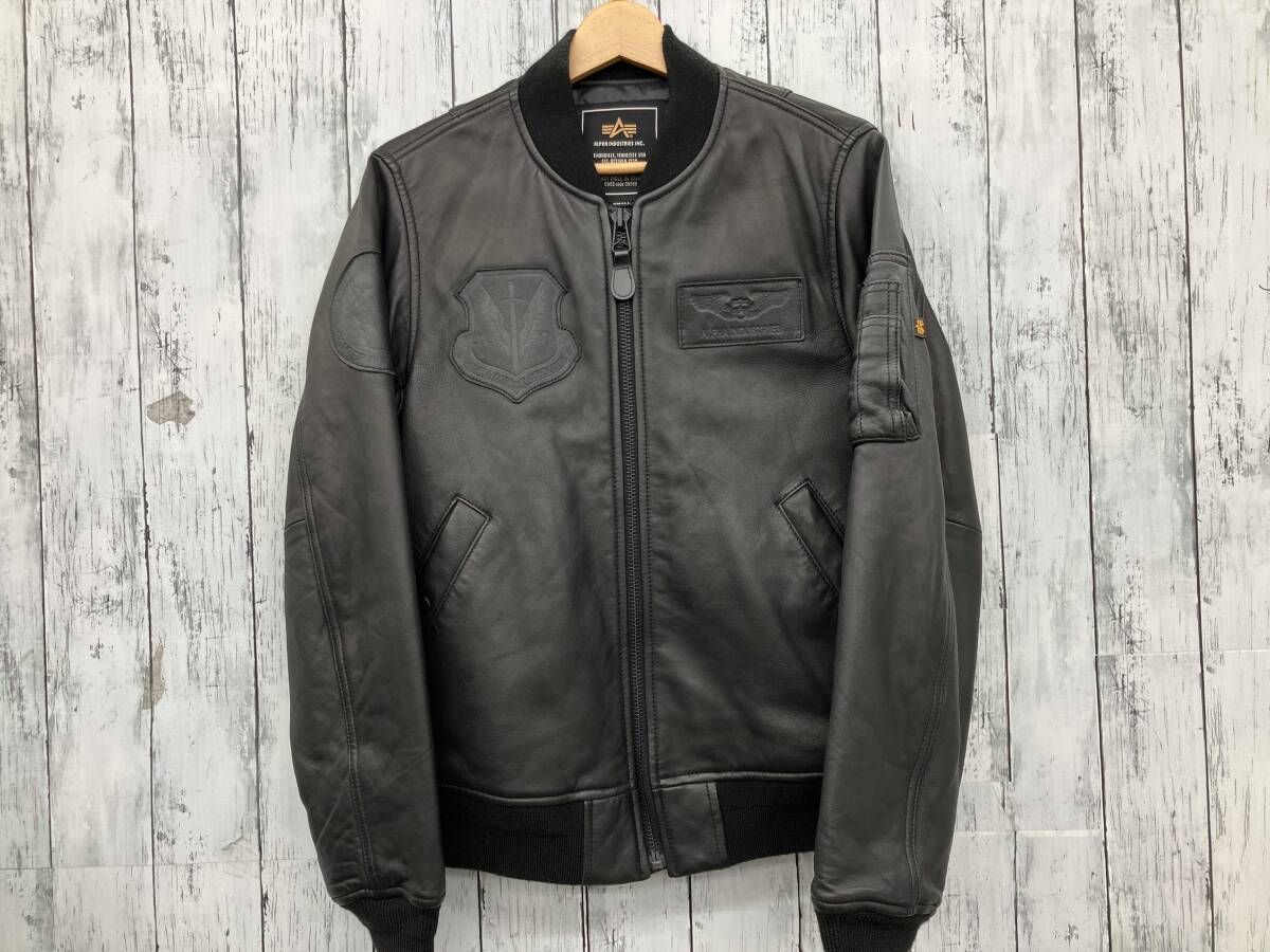 ALPHA INDUSTRIES アルファ 羊革 レザー ブルゾン Sサイズ ブラック TA1154-001