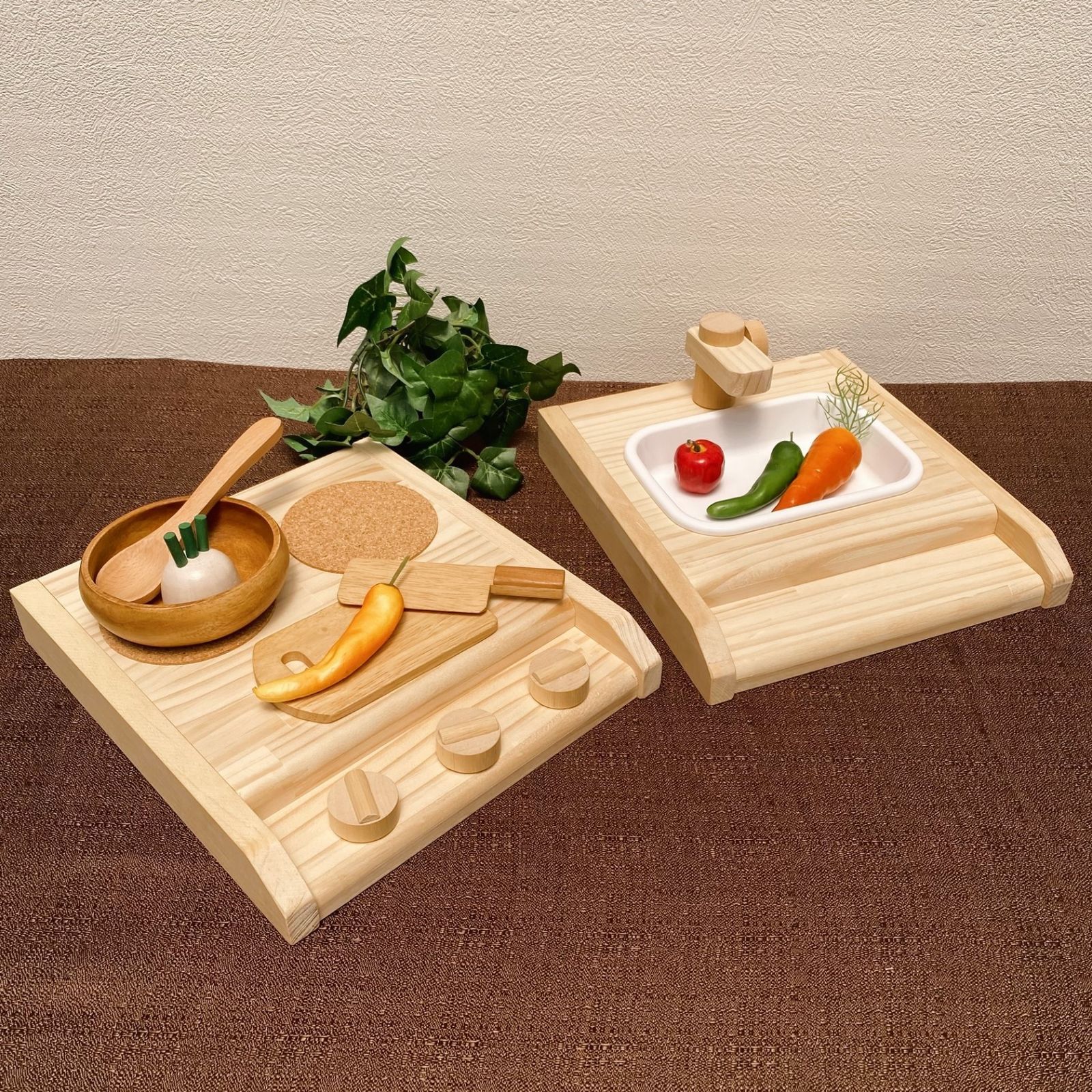 【シンク1台、コンロ2台】セパレートキッチン★卓上キッチン ★おままごとキッチン★ミニキッチン★pap&mam