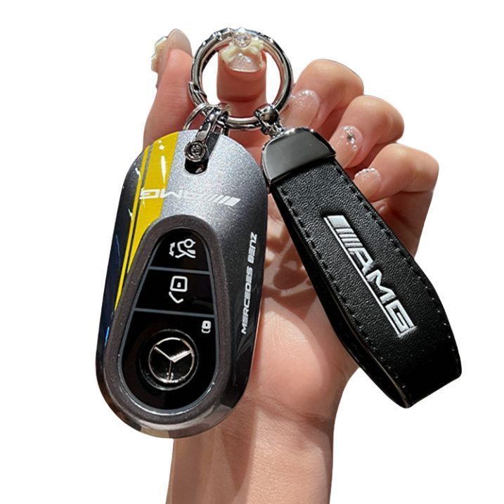 メルセデスベンツ専用 スマートキーカバー キーホルダー付き レーシングカー風 AMG 保護 ブラック ホワイト ピンクSクラス Cクラス benz キーカバー キーケース