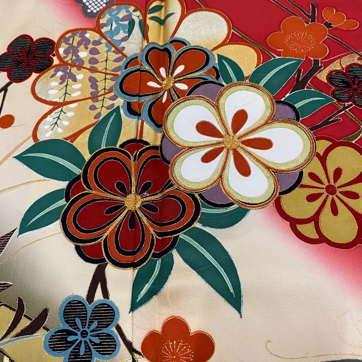 専用 KU1996 振袖 身丈160.5cm 正絹 着物 成人式 振袖 身丈160.5cm 裄丈65.5cm M 袷 梅 蝶 金糸 金彩 赤 正絹 秀