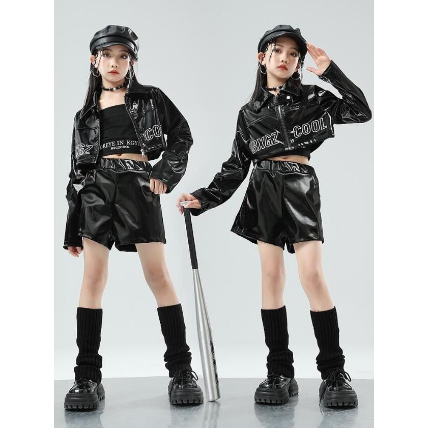女の子ダンス衣装 レザーヒップホップジャズダンス服
