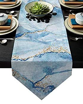 Z&L Home リネン黄麻布テーブルランナー ドレッサースカーフ 大理石テクスチャテーブルランナー ディナーホリデーパーティー 結婚式 イベント キ