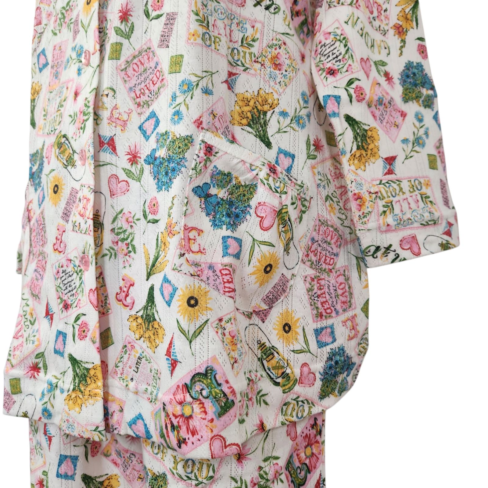 再入荷‼️鴨居羊子 TUNIC 8分袖 全開パジャマ 針抜き小花パッチ