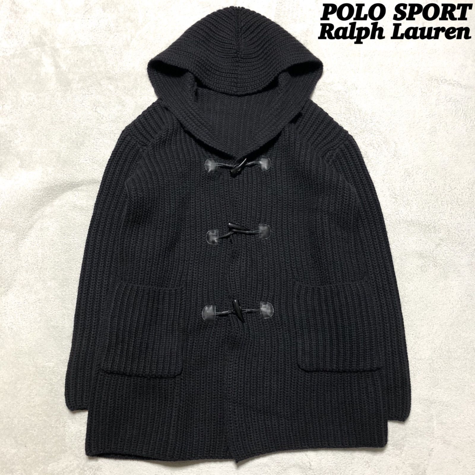 POLO SPORT Ralph Lauren ダッフルコート ウール ケーブルニット ローゲージ Lサイズ ブラック 黒 ポロスポーツ ラルフローレン