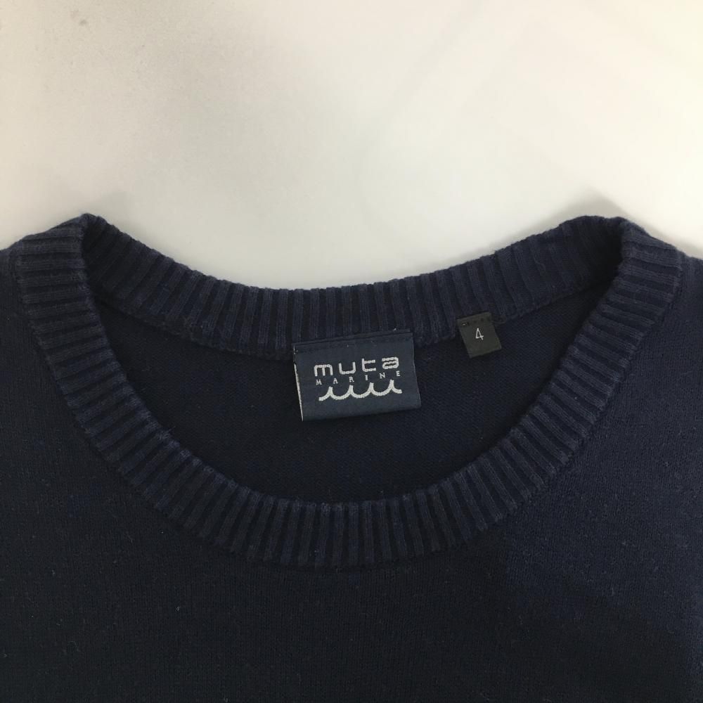 ムータマリン セーター ネイビー×白 背面ロゴ コットン100％ ニット