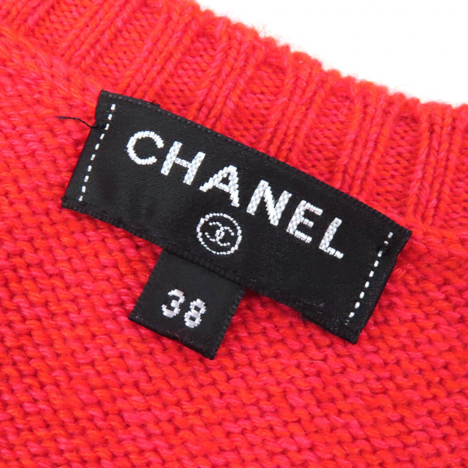 極美品◎CHANEL シャネル P60724 カシミヤ100％ ココマーク・ロゴライン 半袖 カシュクール ニットカーディガン レッド ホワイト 38 UK製 CHANEL - 極美品◎CHANEL シャネル P60724 カシミヤ100％ ココ