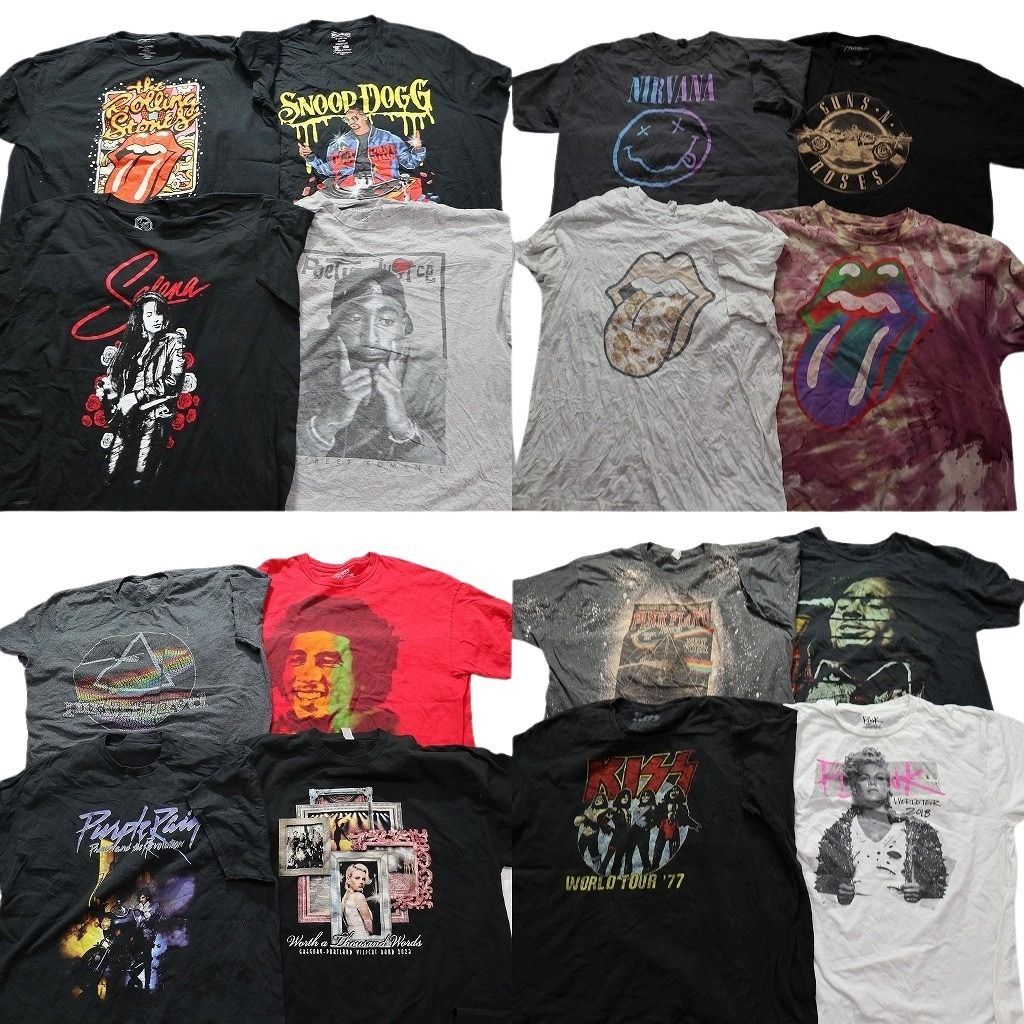 古着卸 まとめ売り 音楽・バンド 半袖Tシャツ 16枚セット (メンズ 2XL /3XL ) ２パック KISS ボブマリー ニルヴァーナ 中古 古着 MY8462