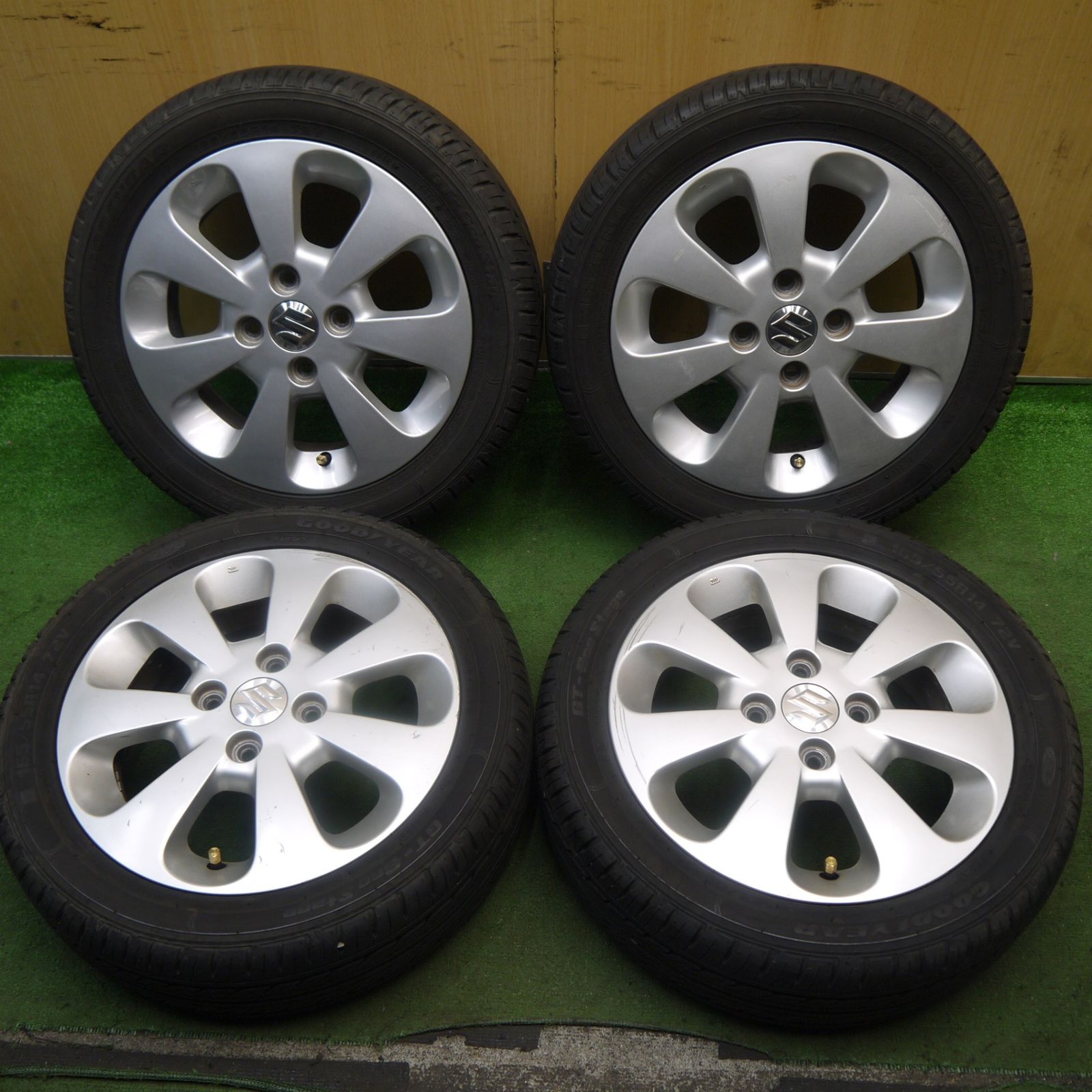バリ溝 8.5分 スズキ パレット 純正 165 55R14 グッドイヤー GT-Eco Stage 14インチ PCD100 4H 5091201Hノ