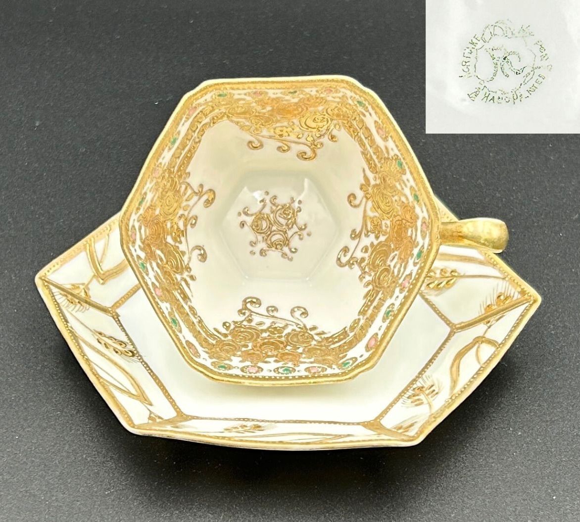 【希少な逸品】オールドノリタケ 金盛 ターコイズ ジュエル装飾 カップソーサー 希少な逸品】オールドノリタケ 金盛 ターコイズ ジュエル装飾