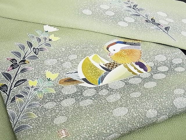 着物屋こころ■本場大島紬　笹竹文　たたき染め　逸品　未使用　h938 平和屋着物○本場大島紬 カタス7マルキ 総絣 吉祥枝花丸文 丸宮織物