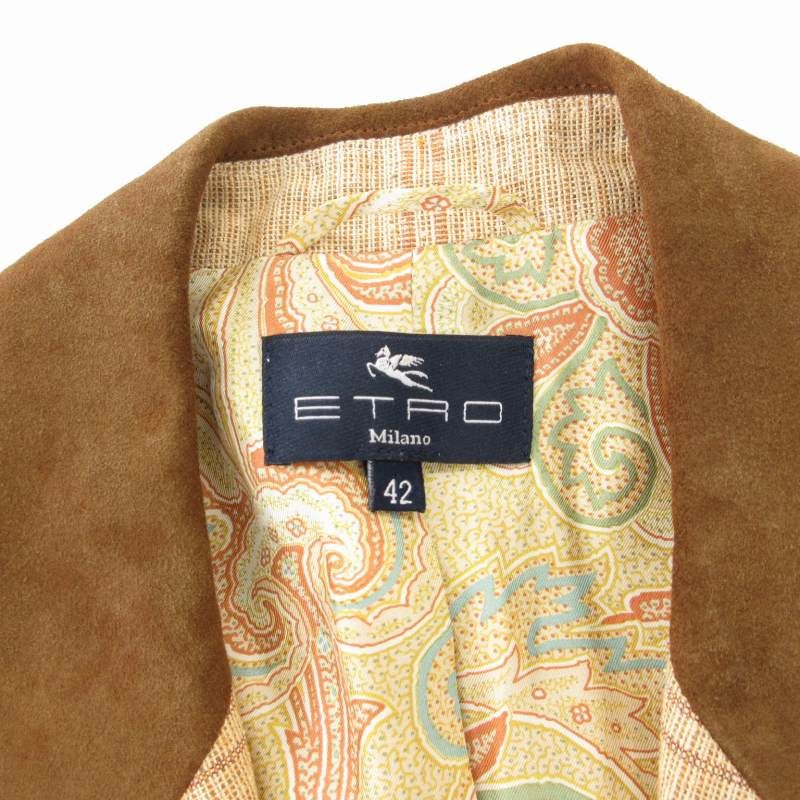 【中古】エトロ テーラードジャケット ブレザー シングル チェック 裏ペイズリー柄 シルク リネン混 42 ベージュ エトロ ETRO テーラードジャケット ブレザー シングル 3B チェック 裏