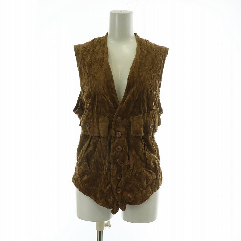 イッセイミヤケ ISSEY MIYAKE Vest ベスト ジレ ベロア プリーツ加工 M 茶色 ブラウン IM41-FE901 |XZ GY18