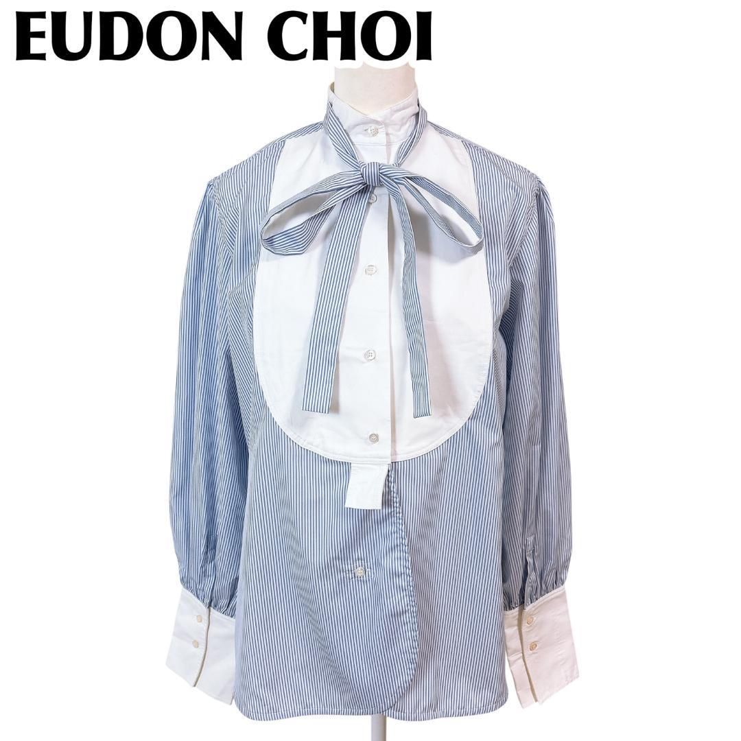 ユードンチョイ 長袖ブラウス シャツ リボンタイ IT42 ストライプ