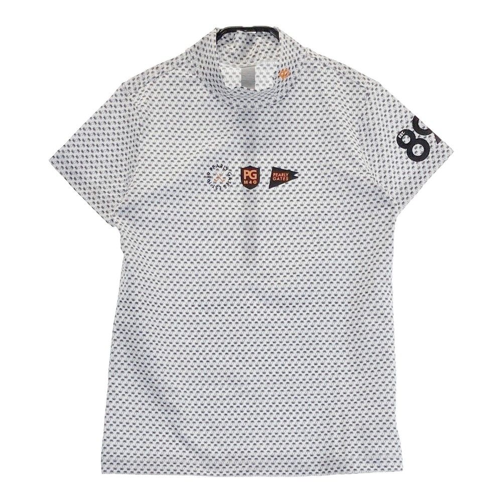 サイズ：1 PEARLY GATES パーリーゲイツ 2023年モデル ハイネック 半袖Tシャツ ヤシの木 総柄 ホワイト系 [240101342574]# ゴルフウェア レディース ストスト